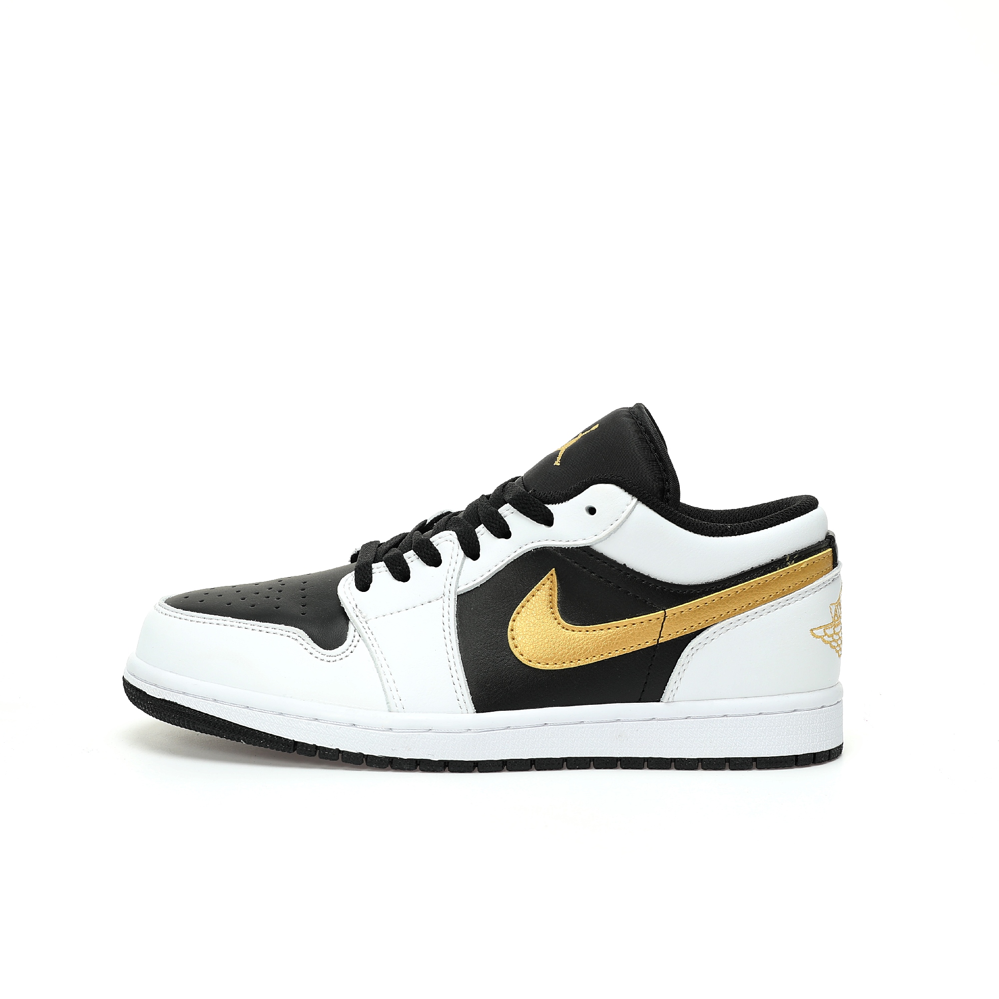 Jordan 1 Low White Black Metallic Gold Swoosh