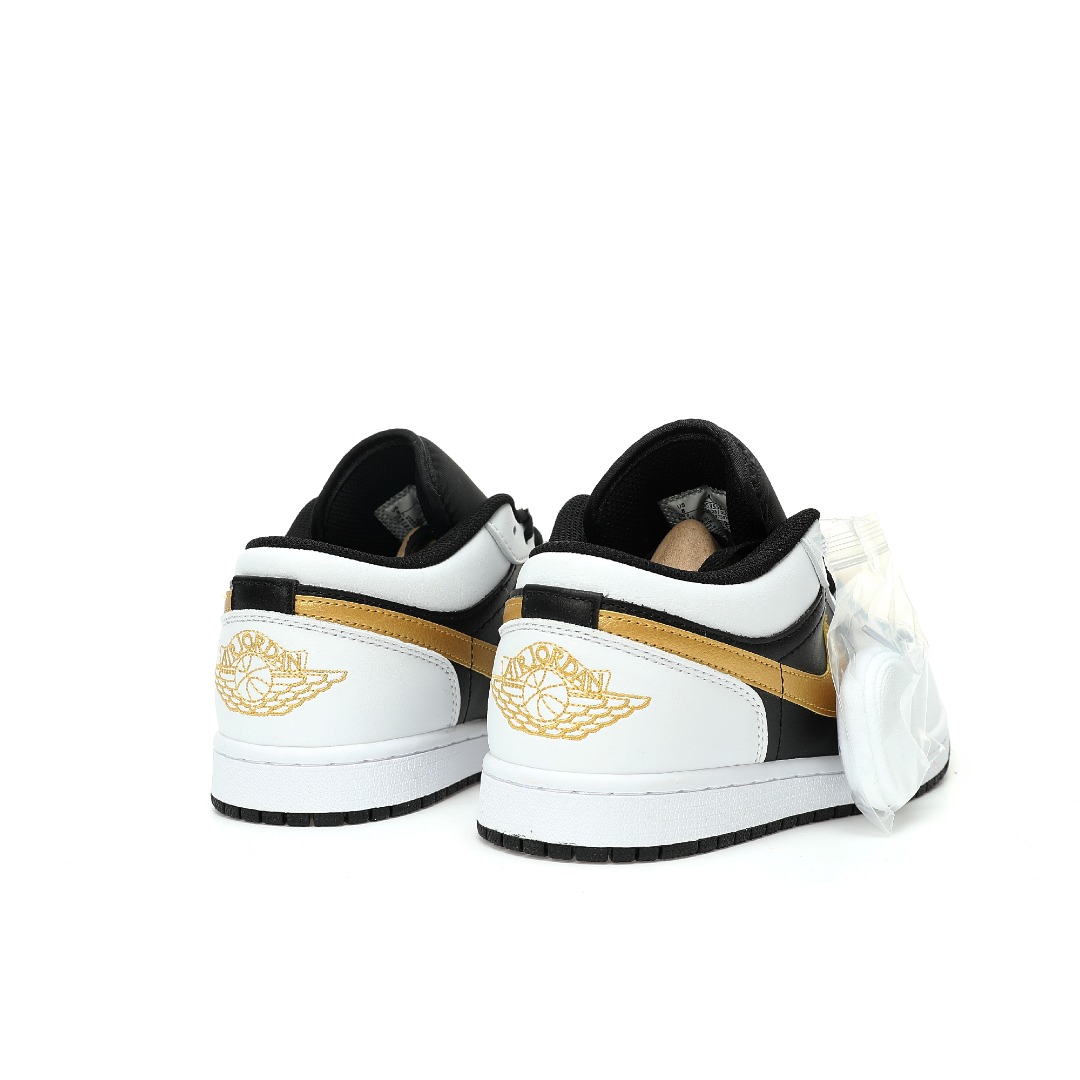 Jordan 1 Low White Black Metallic Gold Swoosh