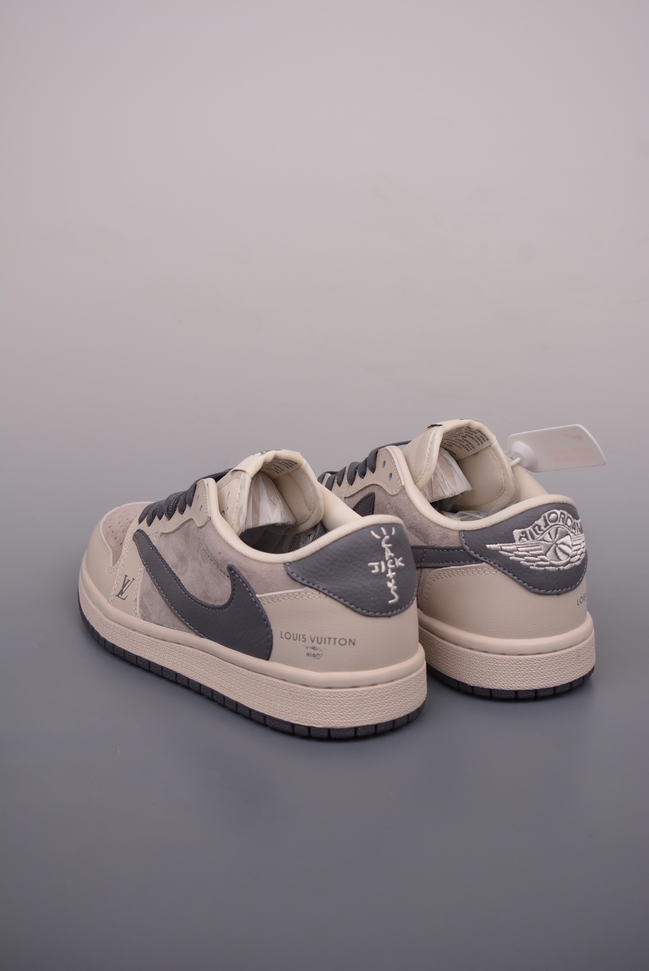 LV x Nike Jordan 1 Low x Travis Scott Fragment Design Beige Grey Shoes 