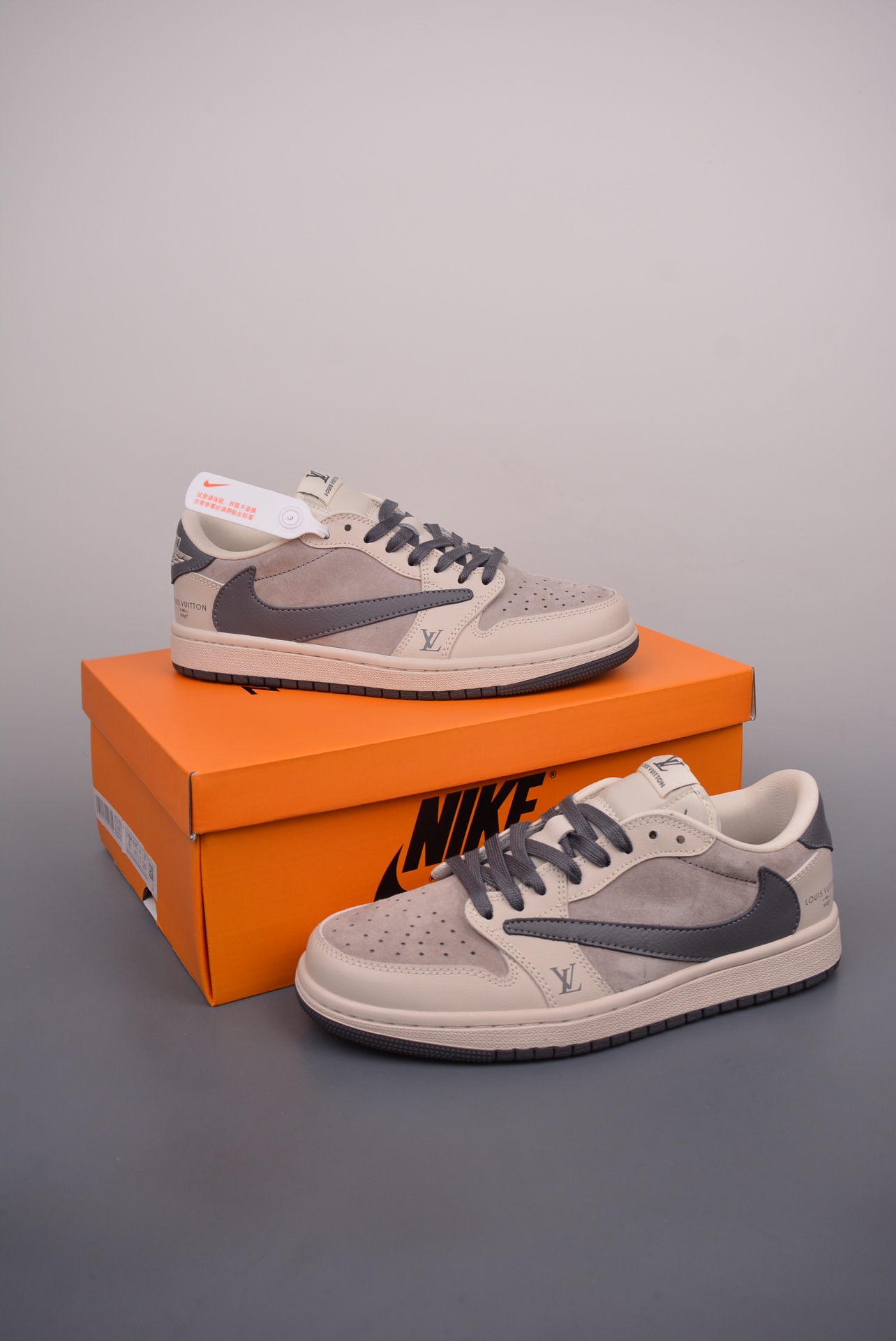 LV x Nike Jordan 1 Low x Travis Scott Fragment Design Beige Grey Shoes 